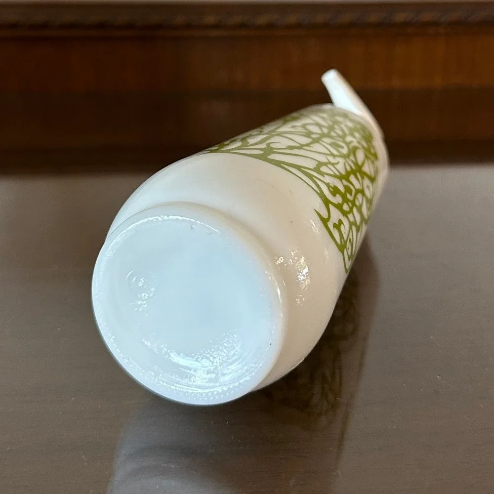 Amway Vintage 70s Milk Glass White Lotion Soap Pump Bottle Green Floral Empty